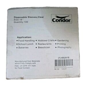NEW IN BOX Condor‎ 100 Disposable 18 Inch Clear Sleeves 4XUA1B